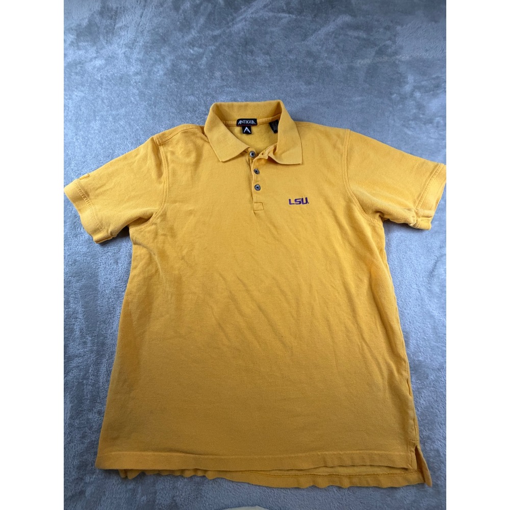 Antigua LSU Tigers Polo Shirt Mens Large Yellow Short Sleeve Pique Cotton NCAA